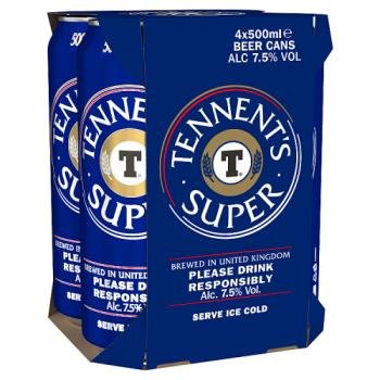 TENNENTS SUPER LAGER CAN 7.5% 4PACK 500ml